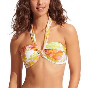 NEW SEAFOLLY women's palm springs best bandeau bikini top in limelight